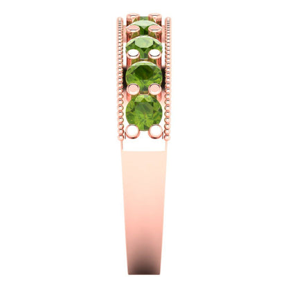 0.81 cttw Natural Peridot Round Cut Rose Gold Eternity Wedding Band