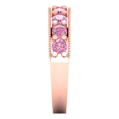 0.81 cttw Simulated Pink Diamond Round Cut Rose Gold Eternity Wedding Band