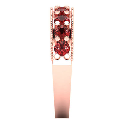 0.81 cttw Natural Garnet Round Cut Rose Gold Eternity Wedding Band