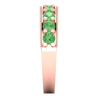 0.81 cttw Simulated Green Diamond Round Cut Rose Gold Eternity Wedding Band