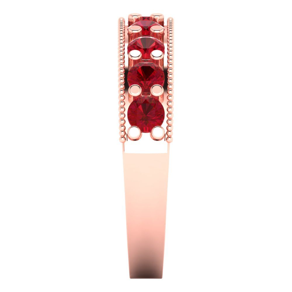 0.81 cttw Simulated Ruby Round Cut Rose Gold Eternity Wedding Band