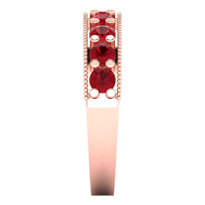 0.81 cttw Simulated Ruby Round Cut Rose Gold Eternity Wedding Band