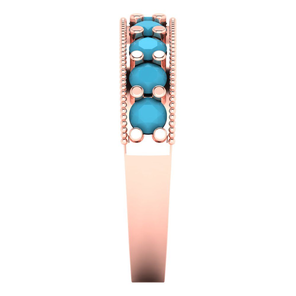 0.81 cttw Simulated Turquoise Round Cut Rose Gold Eternity Wedding Band