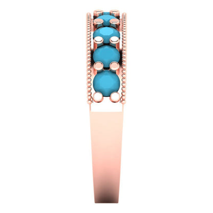 0.81 cttw Simulated Turquoise Round Cut Rose Gold Eternity Wedding Band