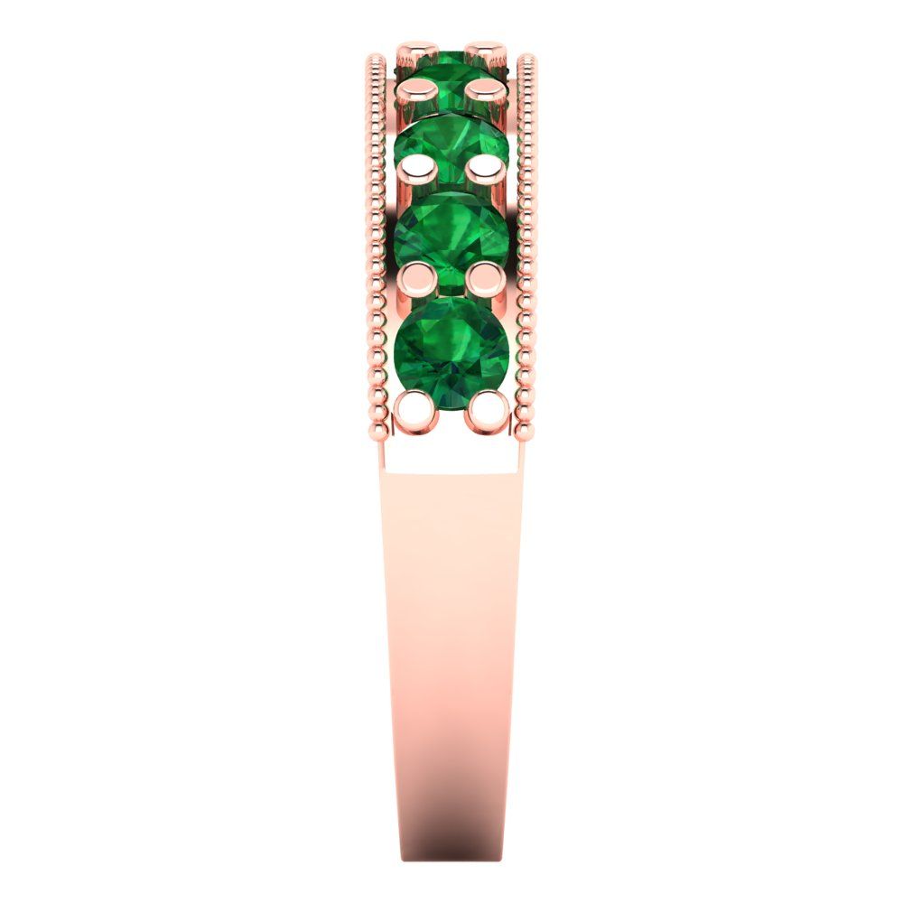 0.81 cttw Simulated Emerald Round Cut Rose Gold Eternity Wedding Band