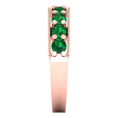 0.81 cttw Simulated Emerald Round Cut Rose Gold Eternity Wedding Band