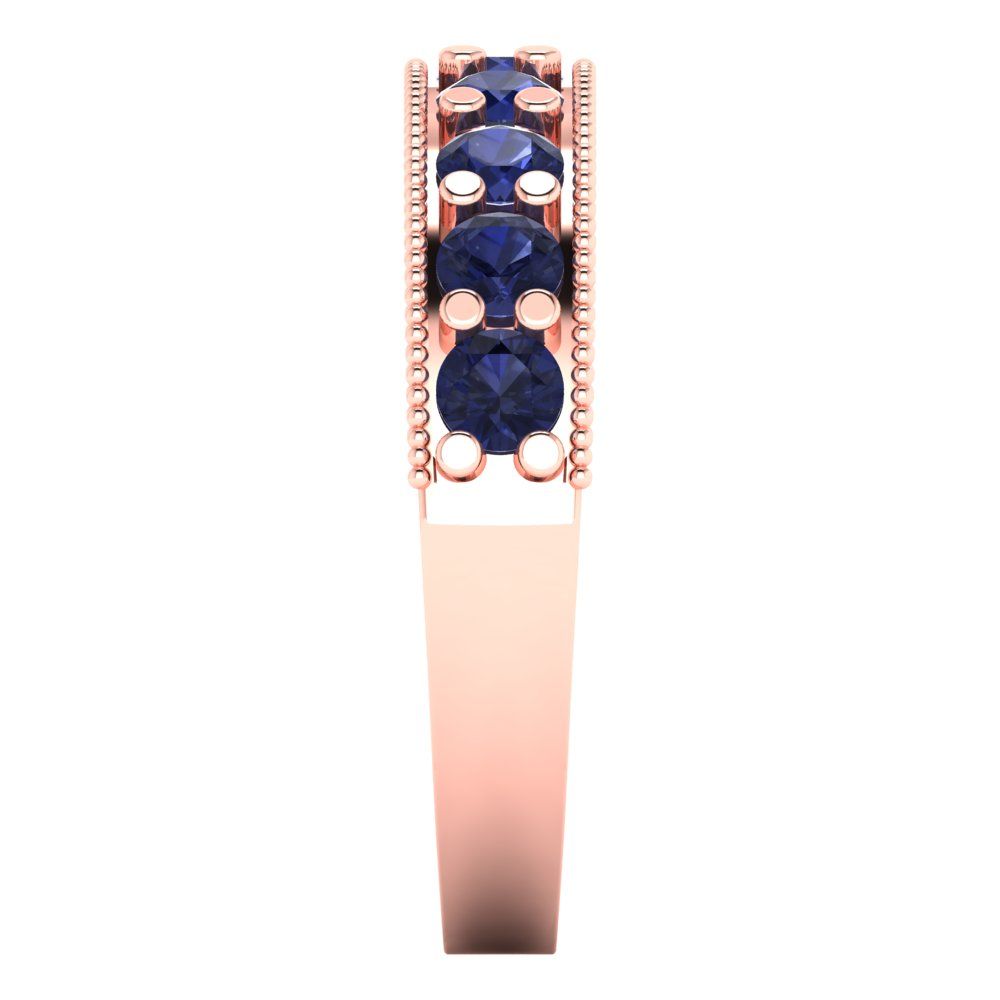 0.81 cttw Simulated Blue Sapphire Round Cut Rose Gold Eternity Wedding Band