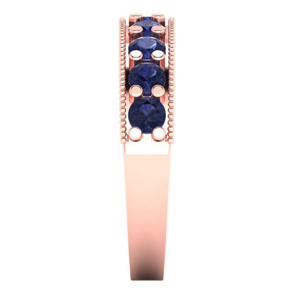 0.81 cttw Simulated Blue Sapphire Round Cut Rose Gold Eternity Wedding Band