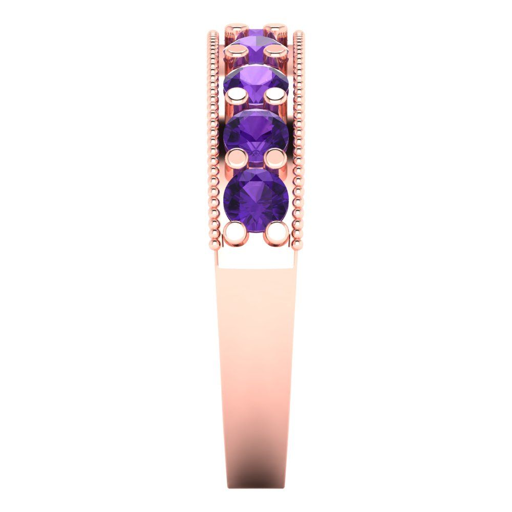 0.81 cttw Natural Amethyst Round Cut Rose Gold Eternity Wedding Band