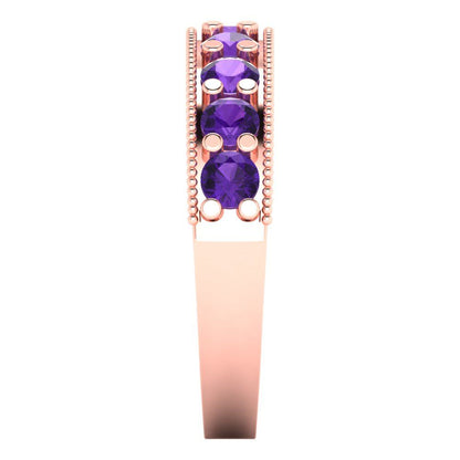 0.81 cttw Natural Amethyst Round Cut Rose Gold Eternity Wedding Band