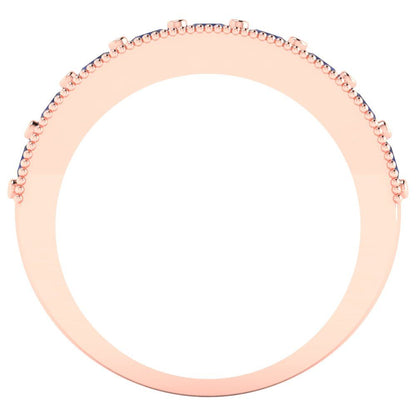 0.81 cttw Simulated Blue Sapphire Round Cut Rose Gold Eternity Wedding Band