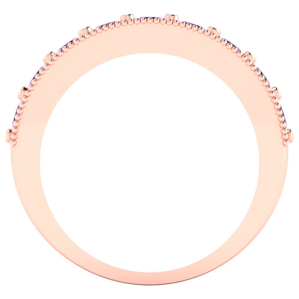 0.81 cttw Natural Amethyst Round Cut Rose Gold Eternity Wedding Band