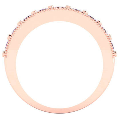 0.81 cttw Natural Amethyst Round Cut Rose Gold Eternity Wedding Band