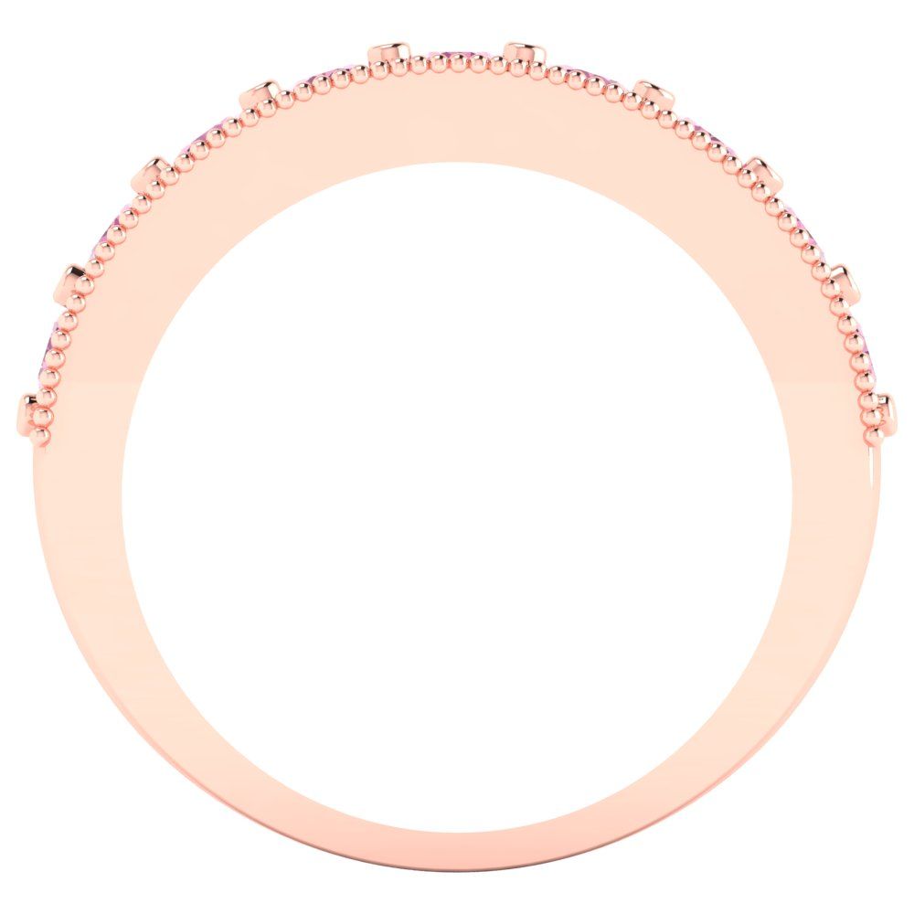 0.81 cttw Simulated Pink Diamond Round Cut Rose Gold Eternity Wedding Band
