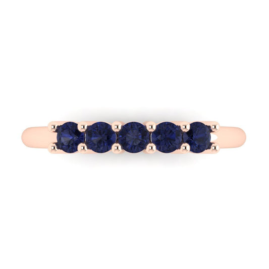 0.35 cttw Simulated Blue Sapphire Round Cut Rose Gold Eternity Wedding Band