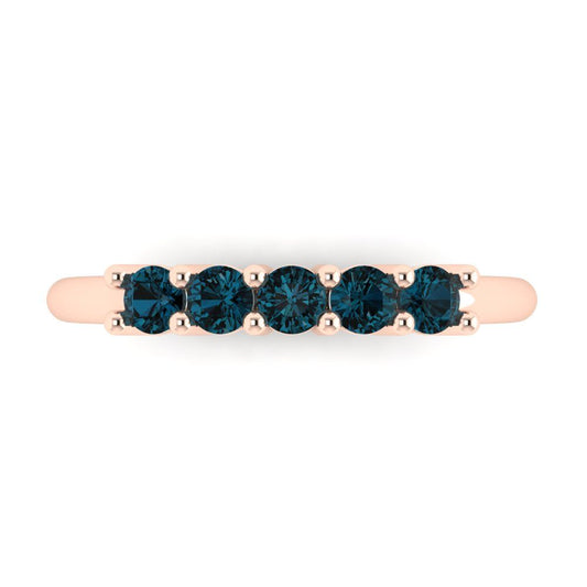 0.35 cttw Natural London Blue Topaz Round Cut Rose Gold Eternity Wedding Band