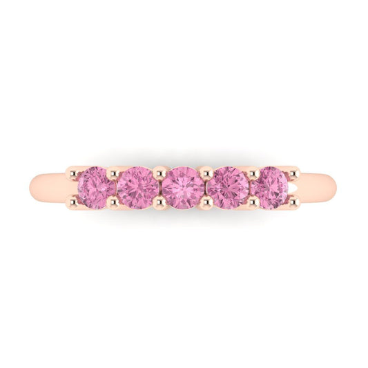 0.35 cttw Simulated Pink Diamond Round Cut Rose Gold Eternity Wedding Band