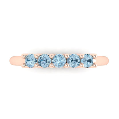 0.35 cttw Natural Sky Blue Topaz Round Cut Rose Gold Eternity Wedding Band