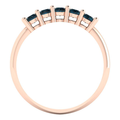 0.35 cttw Natural London Blue Topaz Round Cut Rose Gold Eternity Wedding Band