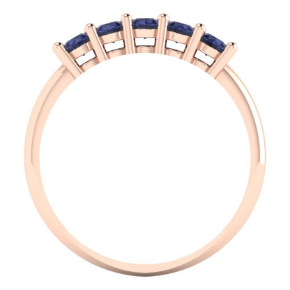 0.35 cttw Simulated Blue Sapphire Round Cut Rose Gold Eternity Wedding Band
