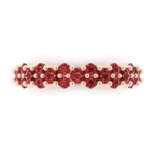 0.98 cttw Natural Garnet Round Cut Rose Gold Eternity Wedding Band