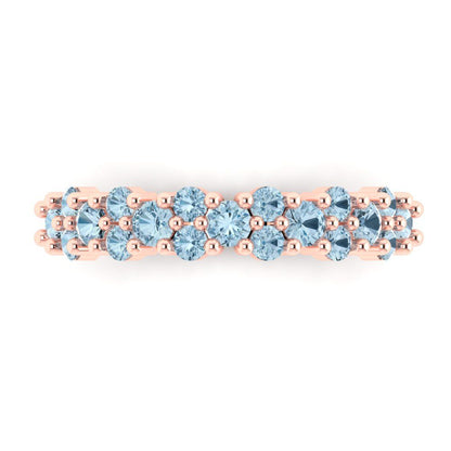 0.98 cttw Natural Swiss Blue Topaz Round Cut Rose Gold Eternity Wedding Band