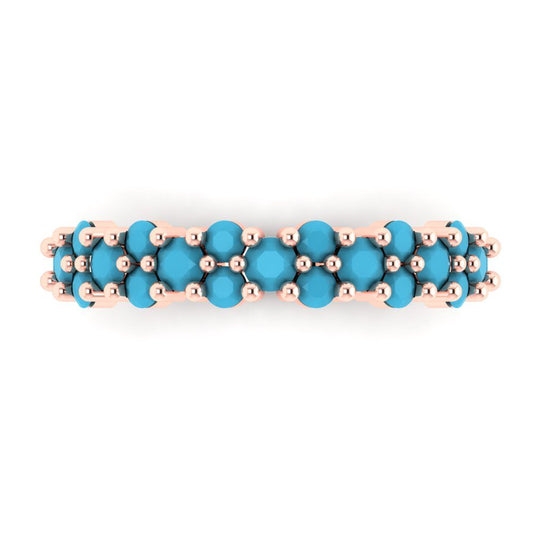 0.98 cttw Simulated Turquoise Round Cut Rose Gold Eternity Wedding Band