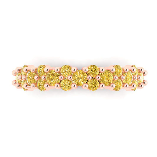 0.98 cttw Simulated Yellow Diamond Round Cut Rose Gold Eternity Wedding Band