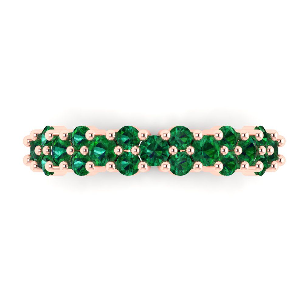 0.98 cttw Simulated Emerald Round Cut Rose Gold Eternity Wedding Band