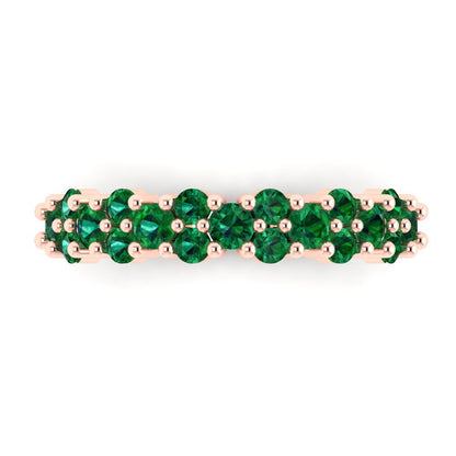 0.98 cttw Simulated Emerald Round Cut Rose Gold Eternity Wedding Band