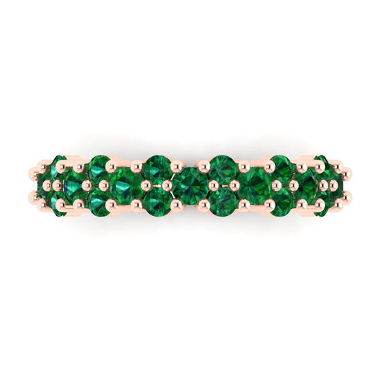 0.98 cttw Simulated Emerald Round Cut Rose Gold Eternity Wedding Band