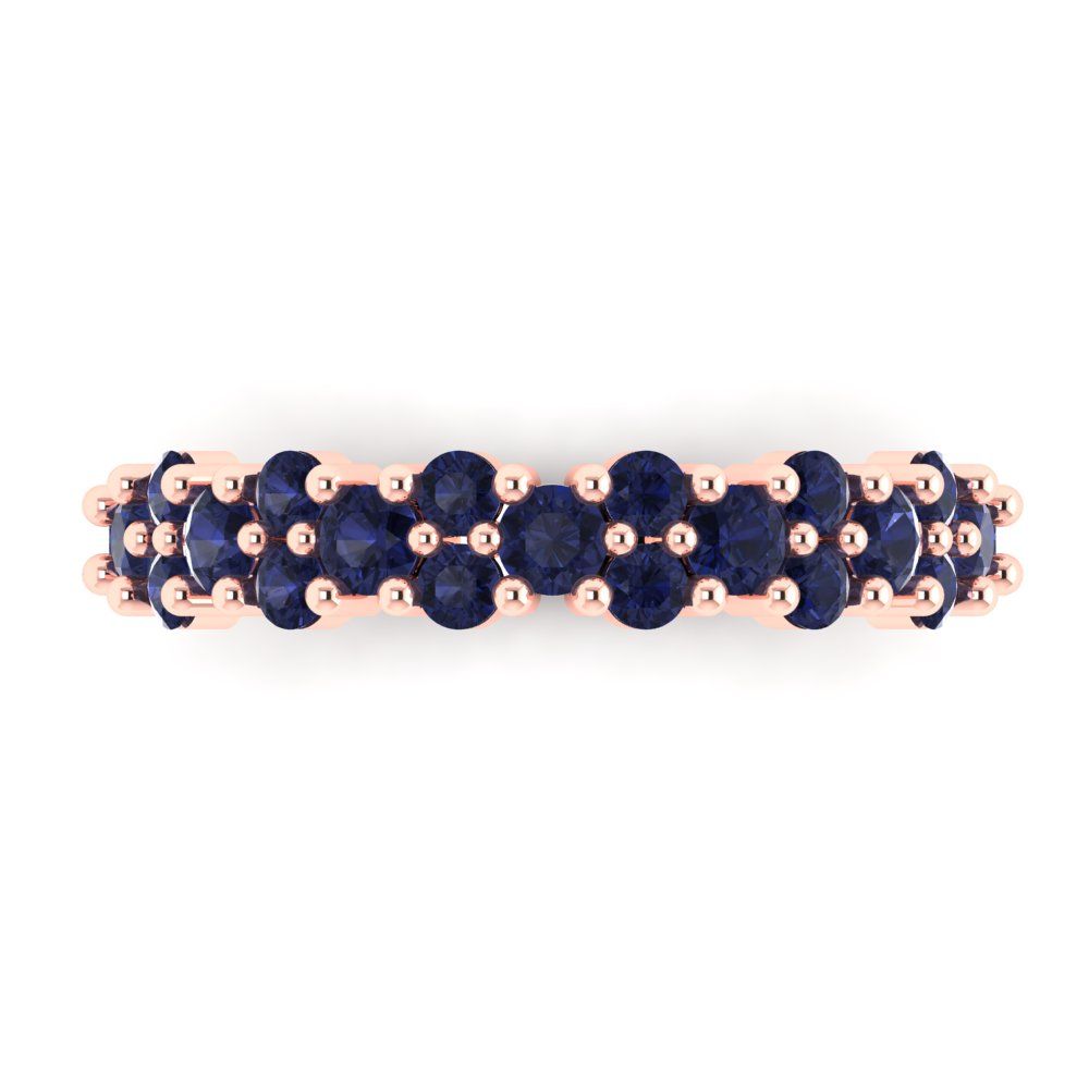 0.98 cttw Simulated Blue Sapphire Round Cut Rose Gold Eternity Wedding Band
