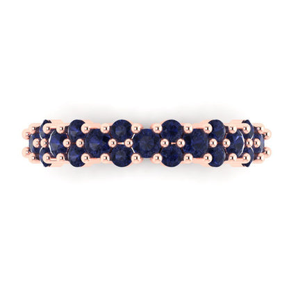 0.98 cttw Simulated Blue Sapphire Round Cut Rose Gold Eternity Wedding Band