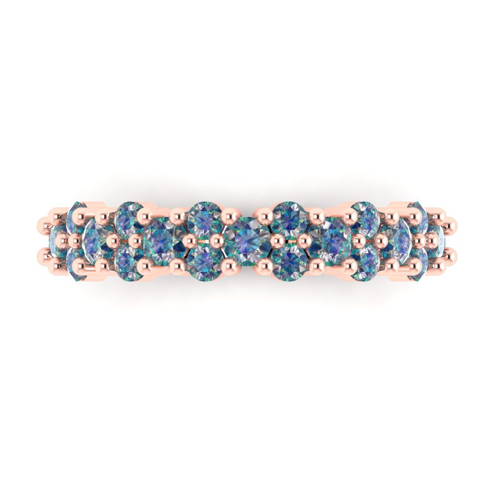 0.98 cttw Blue Moissanite Round Cut Rose Gold Eternity Wedding Band