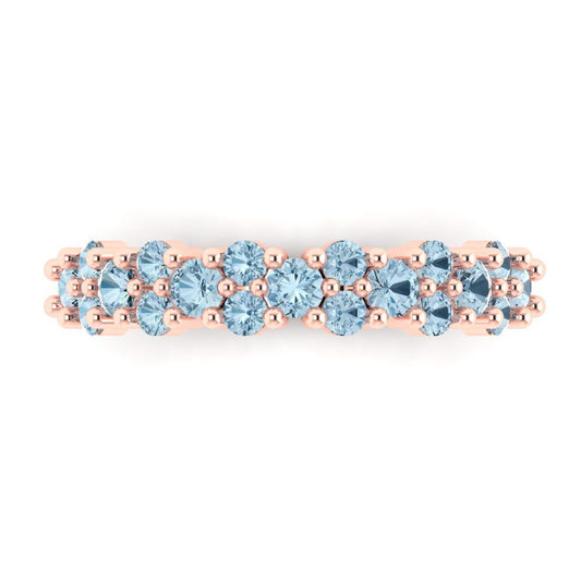 0.98 cttw Natural Aquamarine Round Cut Rose Gold Eternity Wedding Band