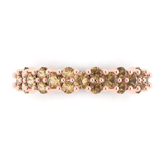 0.98 cttw Simulated Champagne Diamond Round Cut Rose Gold Eternity Wedding Band