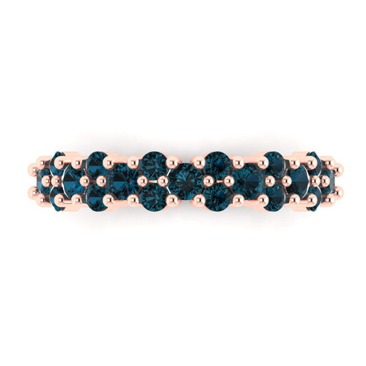 0.98 cttw Natural London Blue Topaz Round Cut Rose Gold Eternity Wedding Band