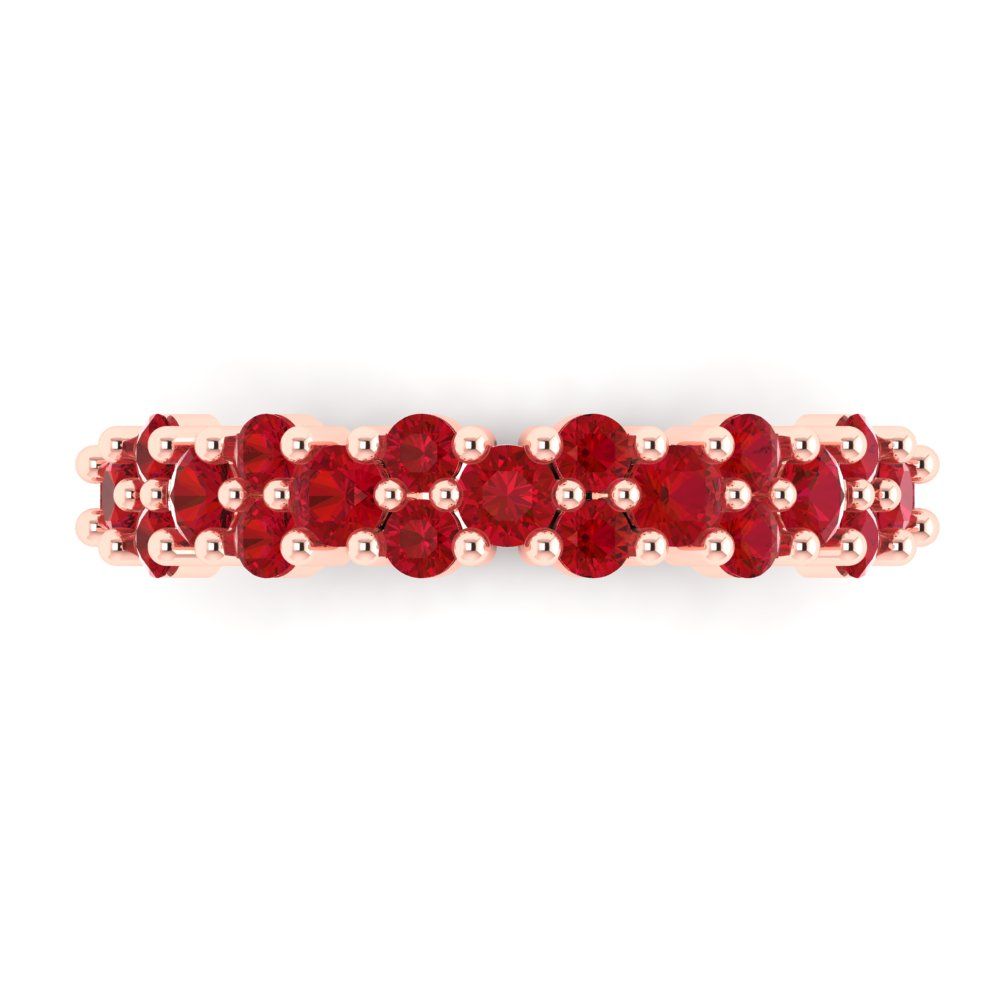 0.98 cttw Simulated Ruby Round Cut Rose Gold Eternity Wedding Band