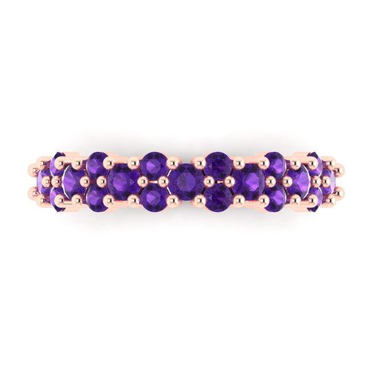 0.98 cttw Natural Amethyst Round Cut Rose Gold Eternity Wedding Band
