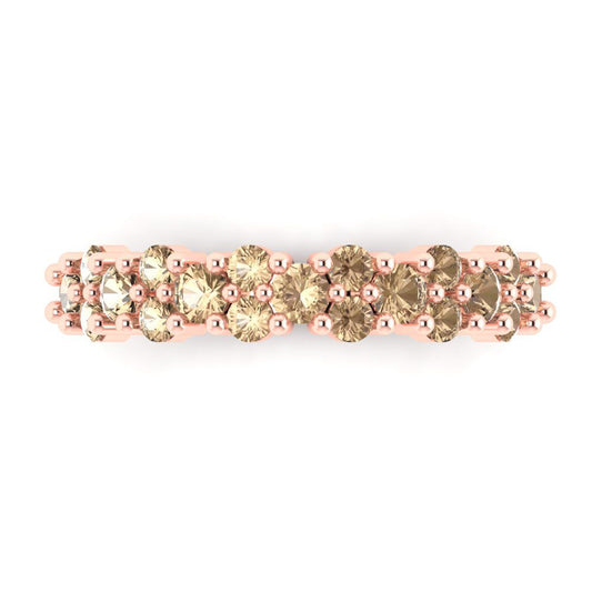 0.98 cttw Yellow Moissanite Round Cut Rose Gold Eternity Wedding Band