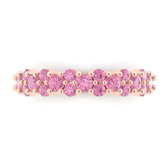 0.98 cttw Simulated Pink Diamond Round Cut Rose Gold Eternity Wedding Band