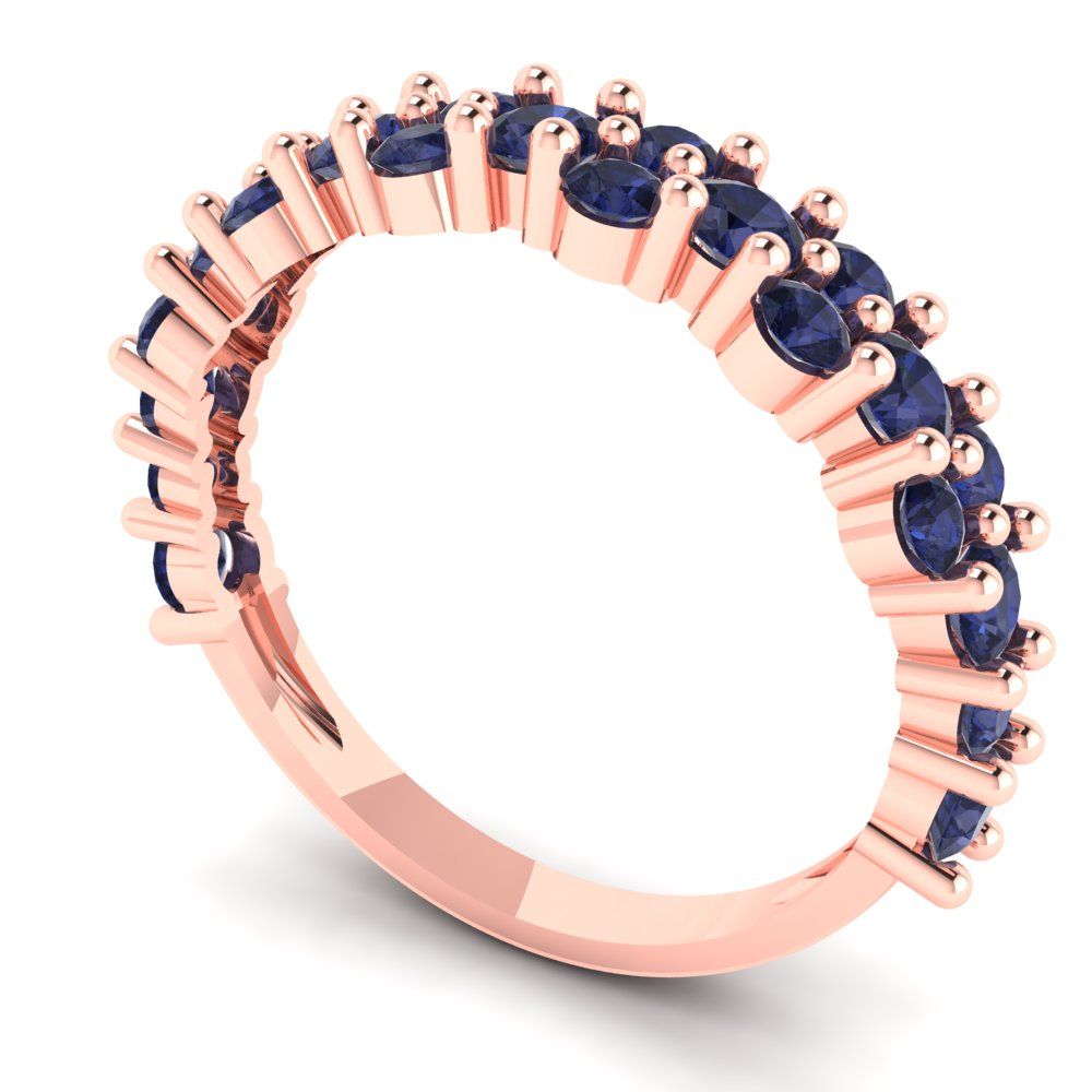 0.98 cttw Simulated Blue Sapphire Round Cut Rose Gold Eternity Wedding Band