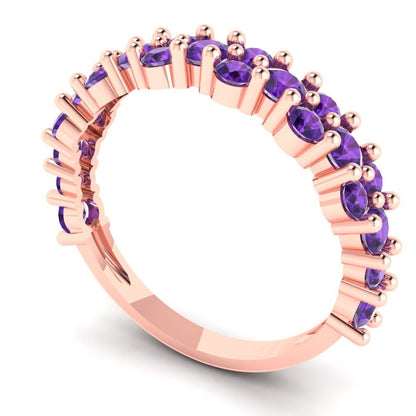 0.98 cttw Natural Amethyst Round Cut Rose Gold Eternity Wedding Band
