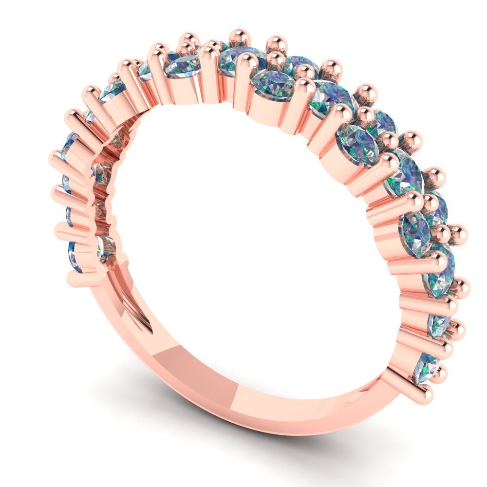 0.98 cttw Blue Moissanite Round Cut Rose Gold Eternity Wedding Band