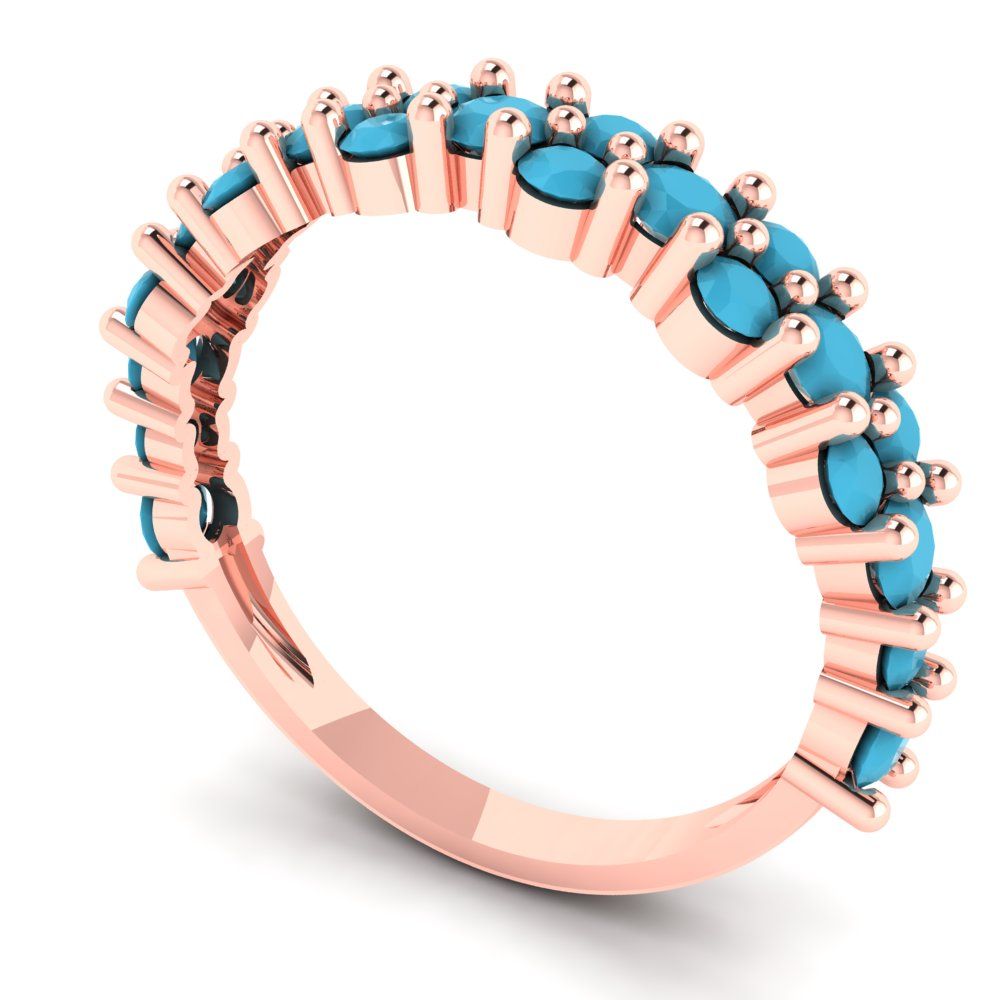 0.98 cttw Simulated Turquoise Round Cut Rose Gold Eternity Wedding Band