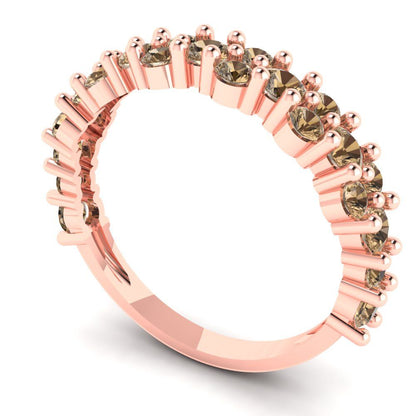 0.98 cttw Simulated Champagne Diamond Round Cut Rose Gold Eternity Wedding Band