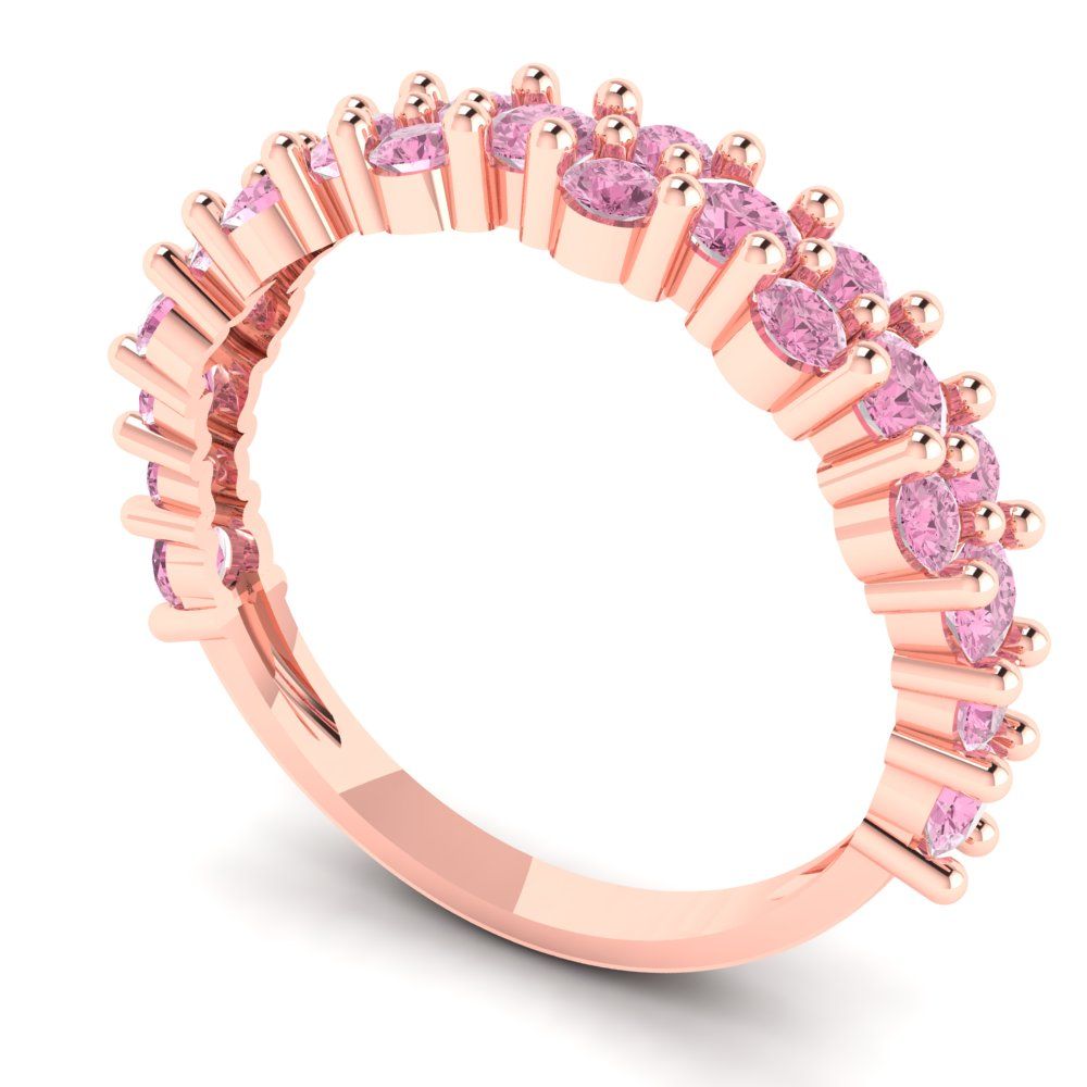 0.98 cttw Simulated Pink Diamond Round Cut Rose Gold Eternity Wedding Band
