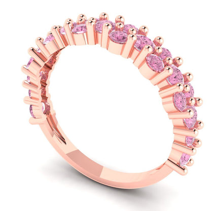0.98 cttw Simulated Pink Diamond Round Cut Rose Gold Eternity Wedding Band