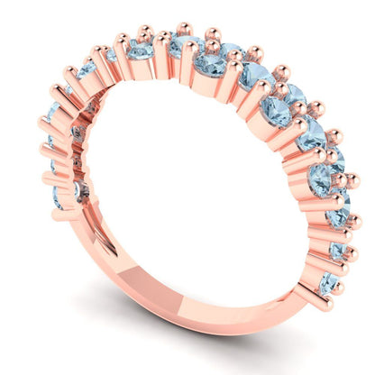 0.98 cttw Simulated Blue Diamond Round Cut Rose Gold Eternity Wedding Band