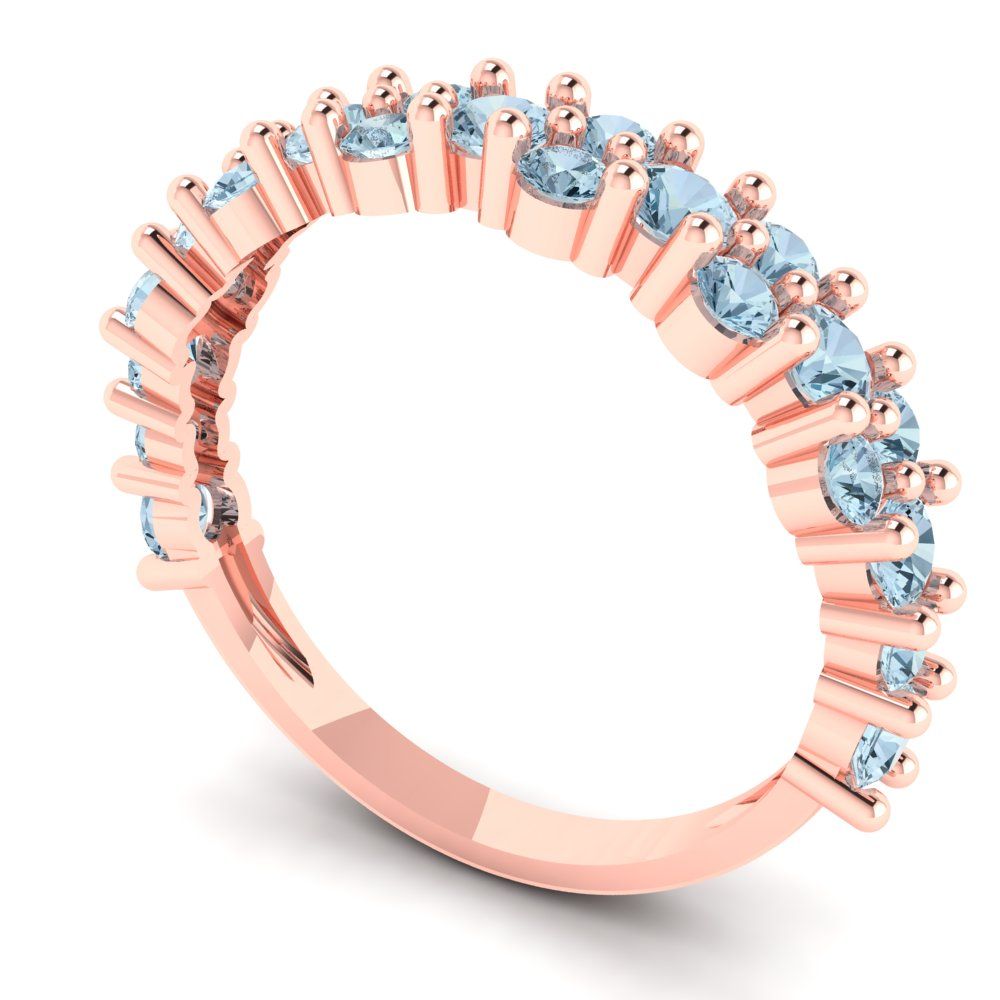 0.98 cttw Natural Swiss Blue Topaz Round Cut Rose Gold Eternity Wedding Band